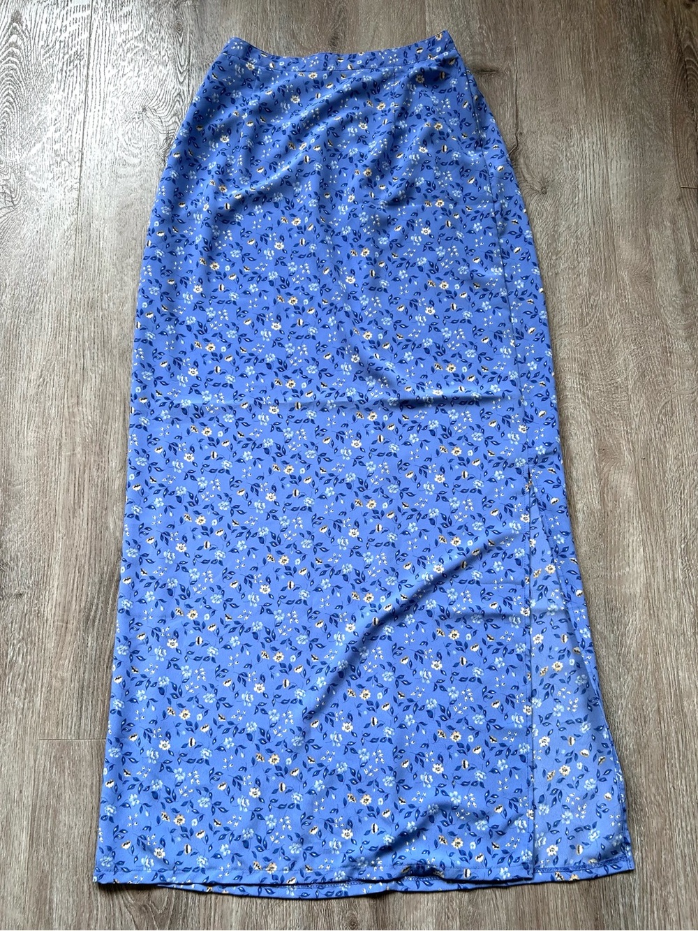 Vtg Blue Floral Maxi Slit Skirt - Women's Long Slip Skirt